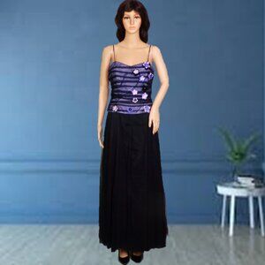 ARIANA BY TERESA PACE size 8 black/blue OTS long gown 100% nylon spot clean